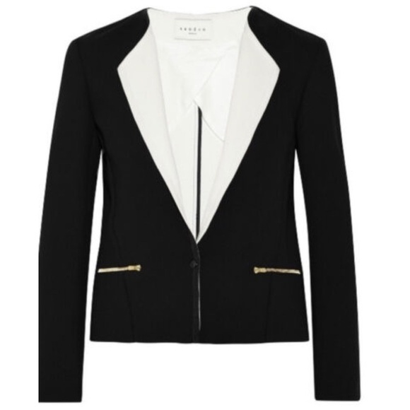 SANDRO Paris White Lapels Blazer Jackets in Black - Picture 8 of 10